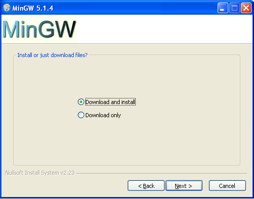 MinGW install start