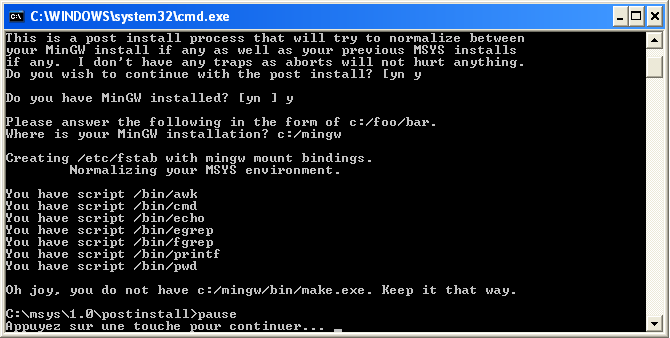 MSYS post-install