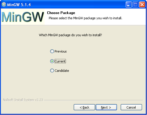 MinGW version's choice